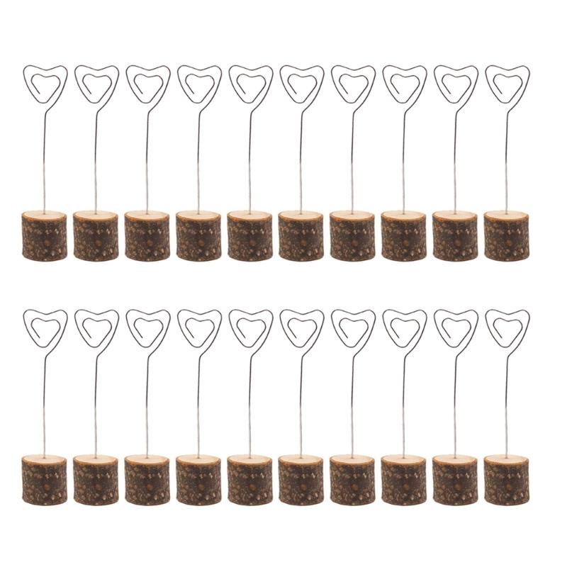 20Pcs Table Number Holders Wood Base Wedding Table Number Stands Picture Memos Note Photo Clip Holders for Weding Party