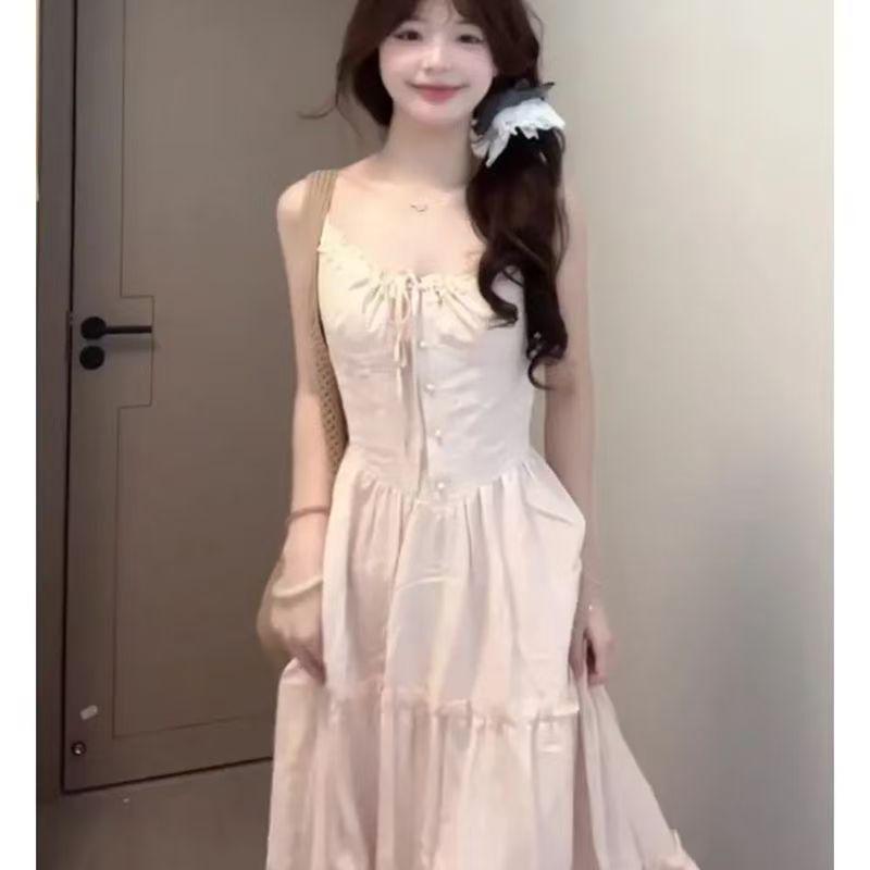 Pink French Lace Patchwork Camisole Dress - Summer Fairy Style