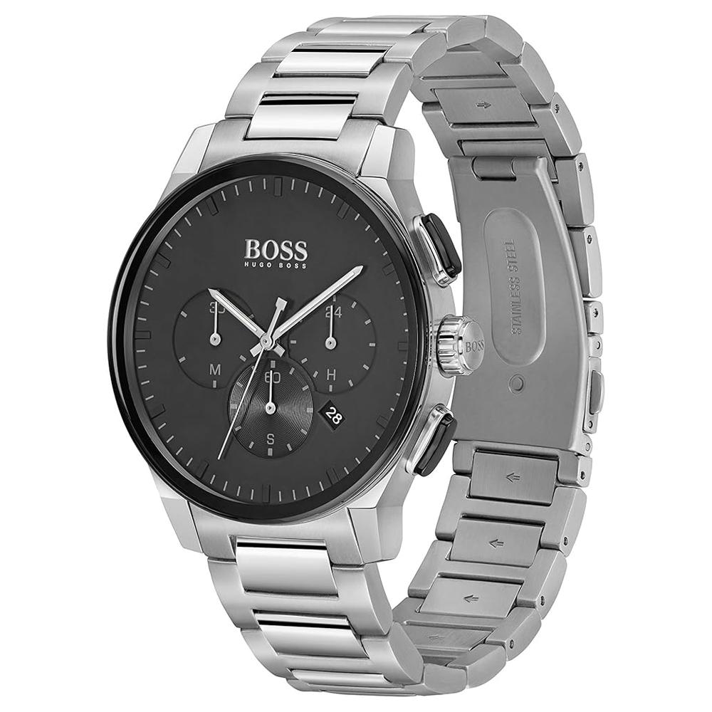 Hugo Boss 1513762 men's watch Silver strap Black dial 44 mm + box