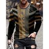 Vintage T-Shirt for Men Irregular Plaid Graphic T Shirts Round Neck Long Sleeve Tee Oversized Man Clothing Top Creative Clothing
