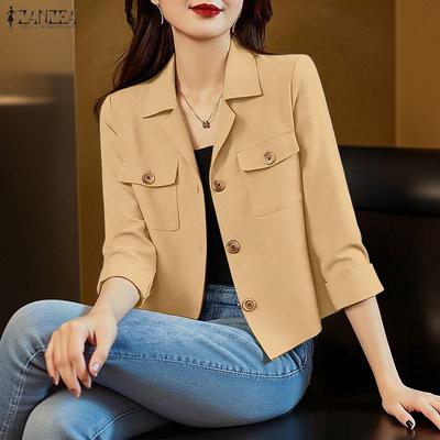 Cardigan casual da donna a maniche 3/4, tinta unita, con colletto risvoltato