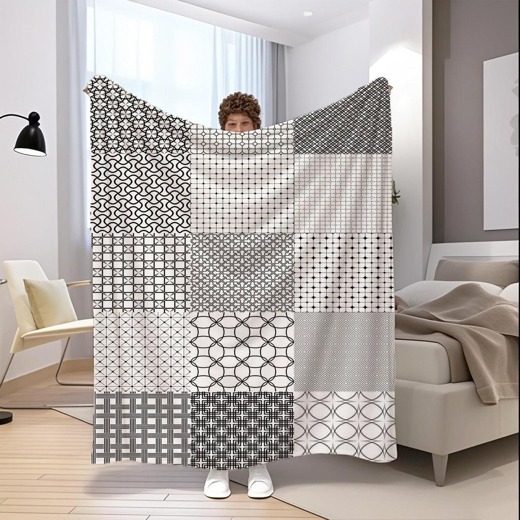 Geometric Pattern Blanket Microfiber Flannel Cover Blanket Bedroom Living Room Sofa Soft And Comfortable Home Decoration