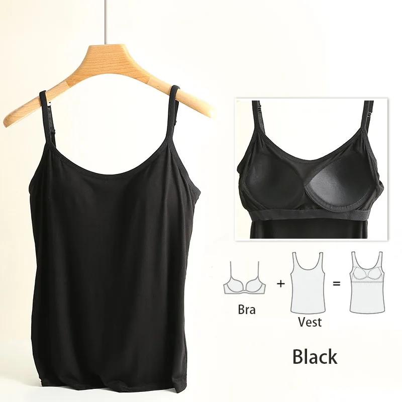 

M-3XL для веса 35-85 кг. Топ-майка большого размера из модала с фиксированной чашкой, женская верхняя одежда с подкладкой на груди, нижнее белье без износа M чёрный