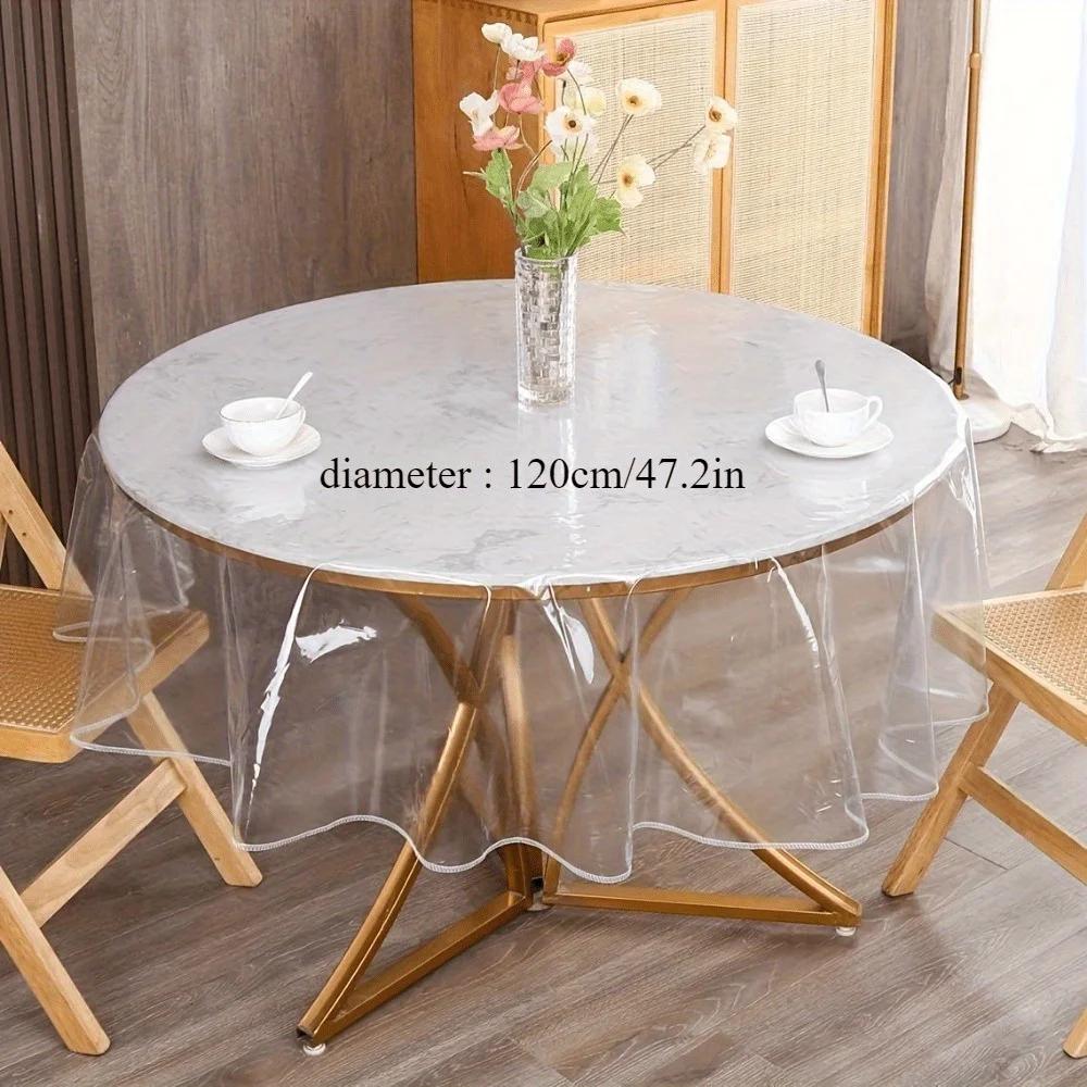 Circular Transparent Tablecloth. Lock-edge, Waterproof, Stain-resistant & Washable Room Decor.