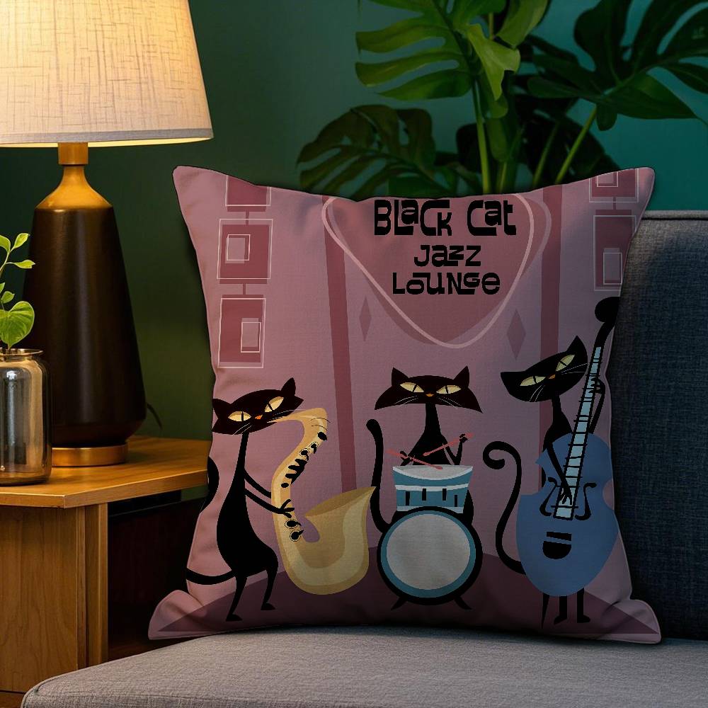 Cartoon Little Black Cat Cute Pillow Case Home Double-sided Printing Short Plush Colorfast Microfiber Cushion Cover