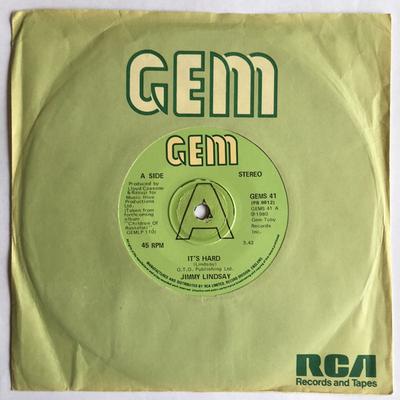 Disque 7 pouces JIMMY LINDSAY - It's Hard GEMS41 Gem 1980 UK Reggae, Ska & Dub Occasion
