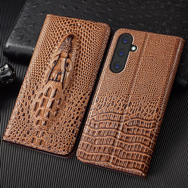 Crocodile Head Genuine Flip Leather Case For Samsung Galaxy A02 A12 A22 A32 A42 A52 A72 4G 5G Phone Wallet Cover Cases