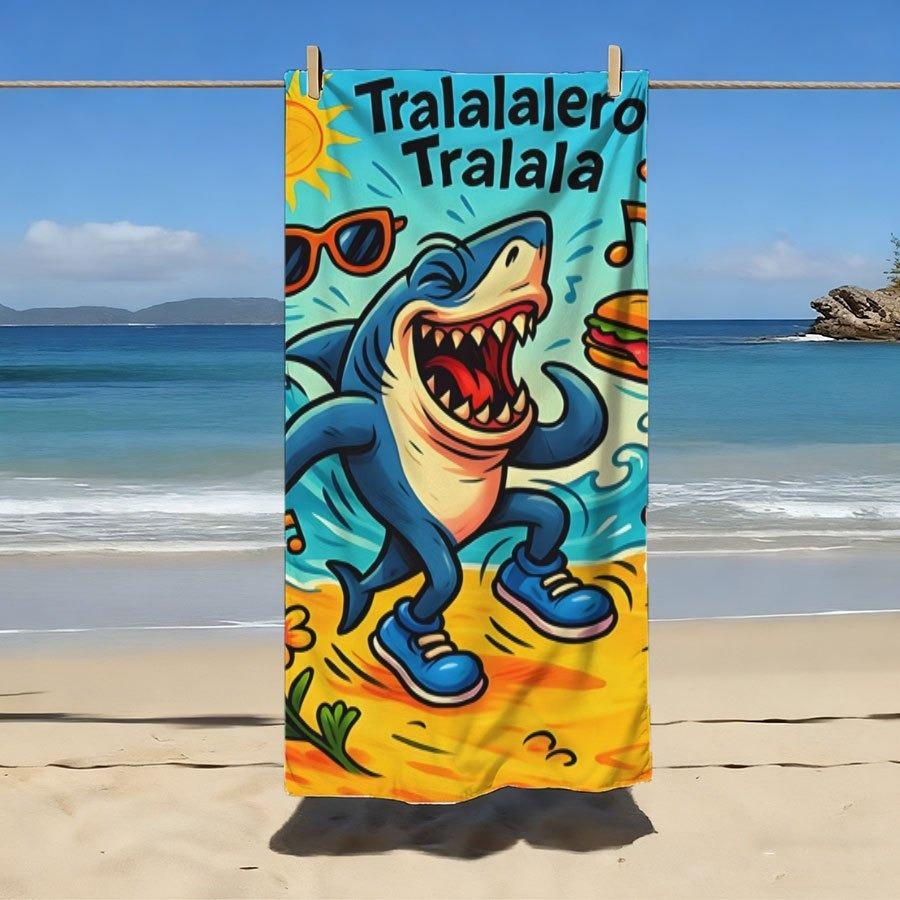 Tralalero Cartoon Shark Beach Towel Party Theme Sunglasses Burger Design for Pool Beach Camping Cruise Summer Essential Gift