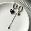 Titanium Steel Asymmetrical Heart Zircon Long Tassel Dangle Earrings Minimal Elegant Fashion Women Daily Party Jewelry Gift