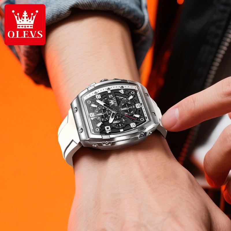 Reloj de Cuarzo Impermeable Multifunción con Forma de Barril para Hombre Oulishi