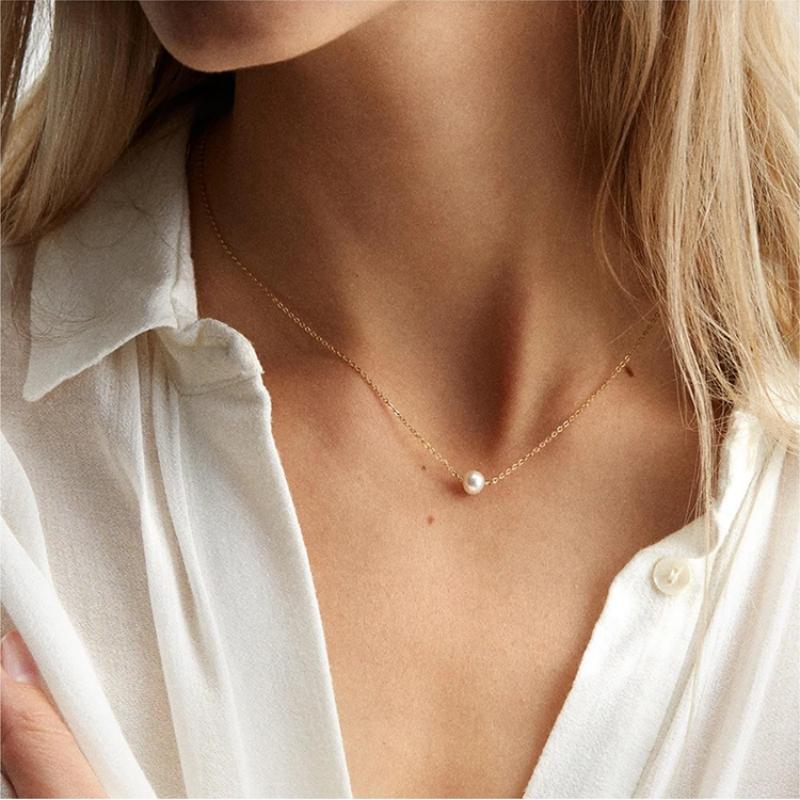 Fashion Trends Stainless Steel Choke Ring Imitation Pearl Necklace Women's Gold Layered Chain Necklace Jewelry