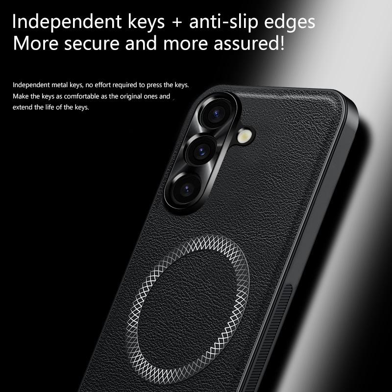 For Samsung Galaxy A56 Case Magnetic Elegant Leather Wear-Resistant Lens Fully Covered Non-Slip Grip Edge Cover Shell