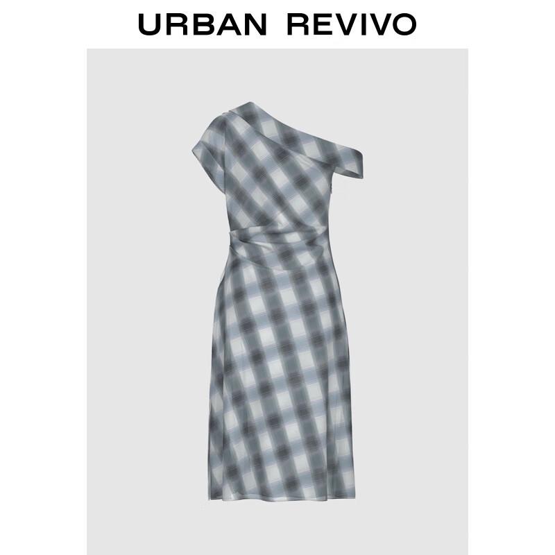 

UR 2025 Fall Women s Oblique Shoulder Plaid Sleeveless Dress XL