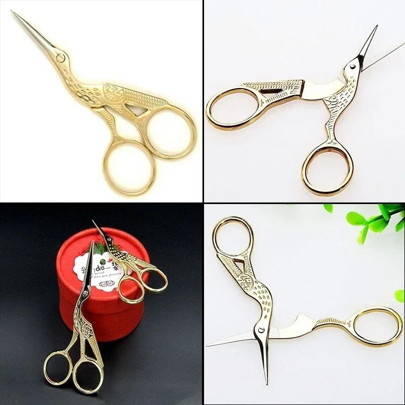 Gold Vintage Stork-Shaped Steel Scissors Craft Scissors Embroidery Sewing Trimming Dressmaking Shears Cross Stitch Carbon