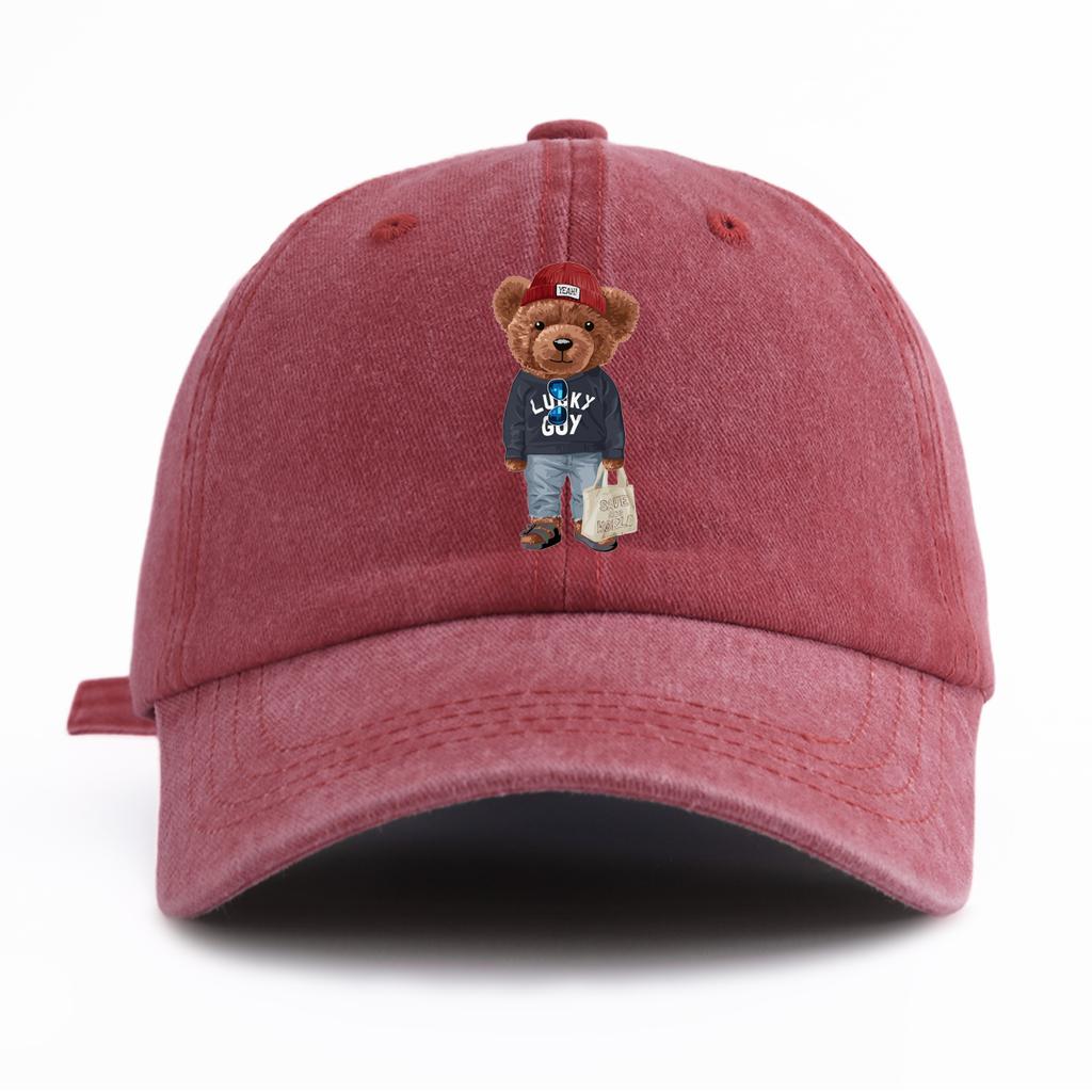 1pc Totebag Bear Print Washed Baseball Cap for Adults  Minimalist Retro Style Casual Soft Adjustable Dad Hat Perfect As Gift