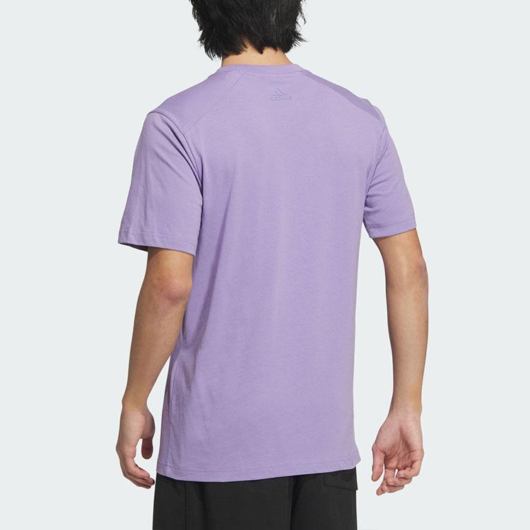Adidas Graphic T-Shirt 3 Anime Print Letter Logo Round Neck Cotton Loose Fit Short Sleeve T-Shirt Men Tops Light-Purple JP4586