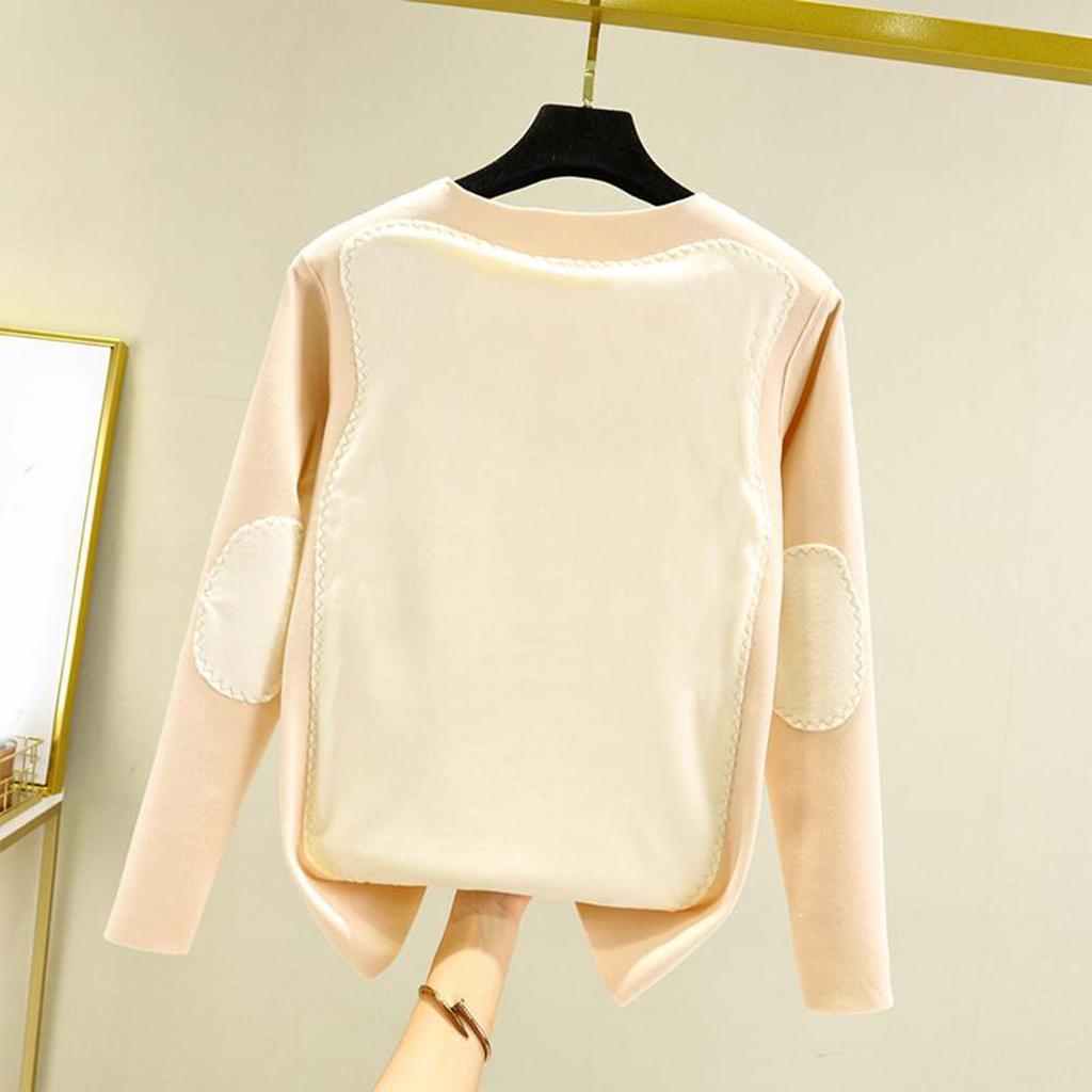 Ladies' Loose Comfortable Casual Fashionable And Warm Underwear With Seamless Round Neck And Thick Velvet Top