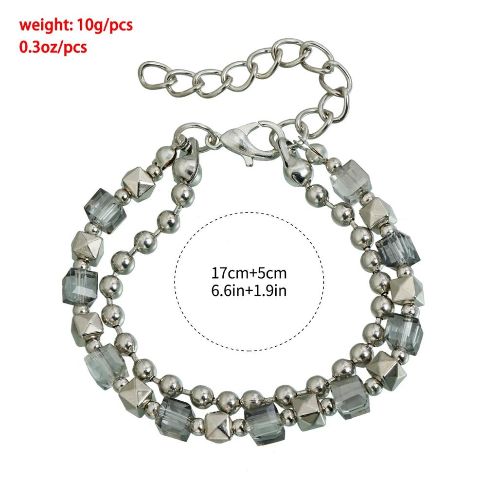 Vintage Women's Double-layer Collarbone Chain Necklace Bracelet, Black Acrylic Crystal Gemstone Necklace, Elegant Party Jewelry