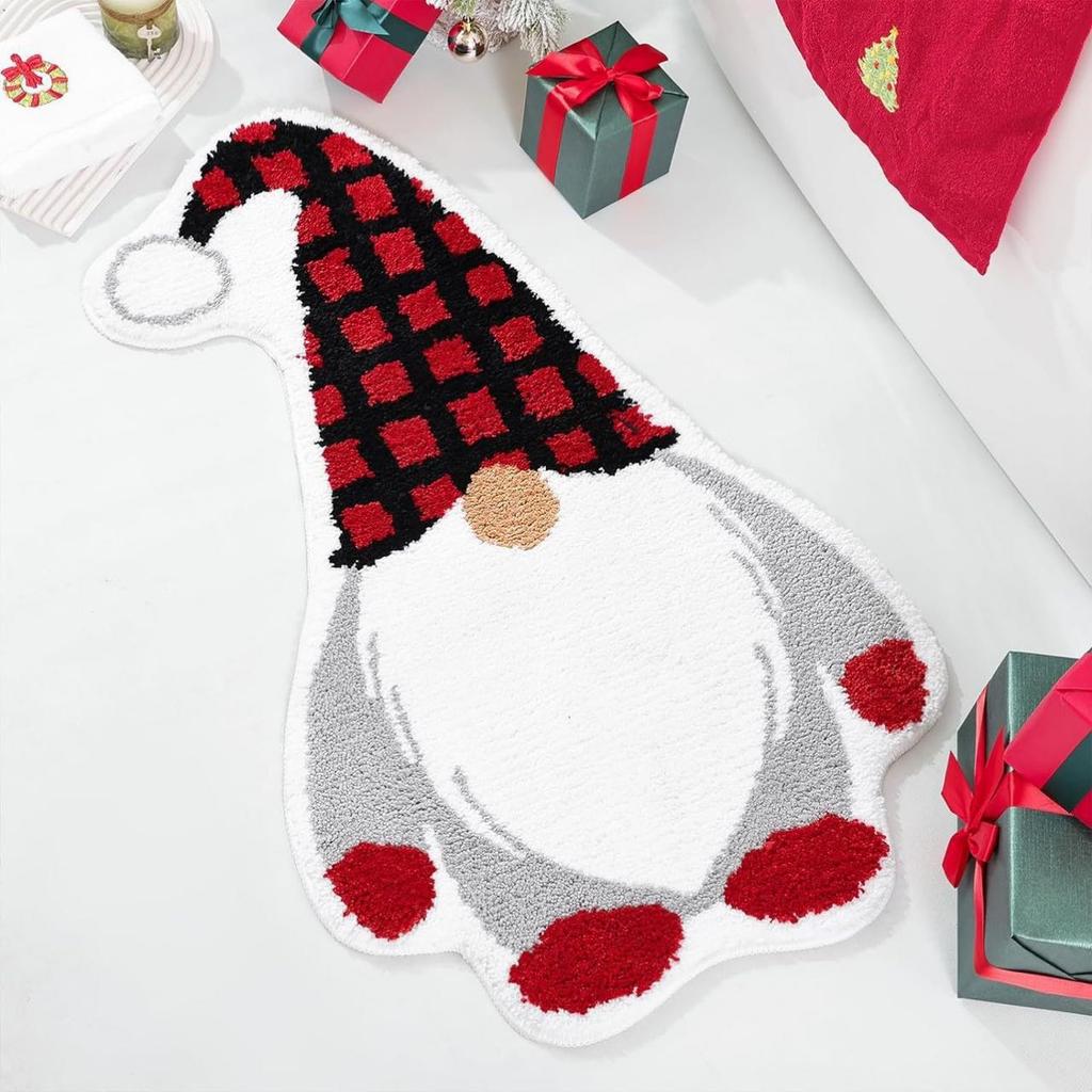 HOMZY Christmas Carpet Christmas Tree Santa Claus Snowman Shape Quick Water Absorbent Anti-Slip Backing New Year Decor Hotel Kitchen Bedroom Rug