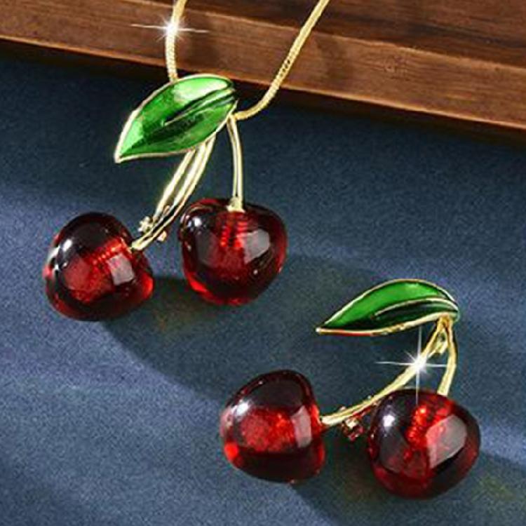 Trendsetting Double Wear Cherry Necklace Suitable for Sweaters and Coats Crafted with Artificial Crystal Materials