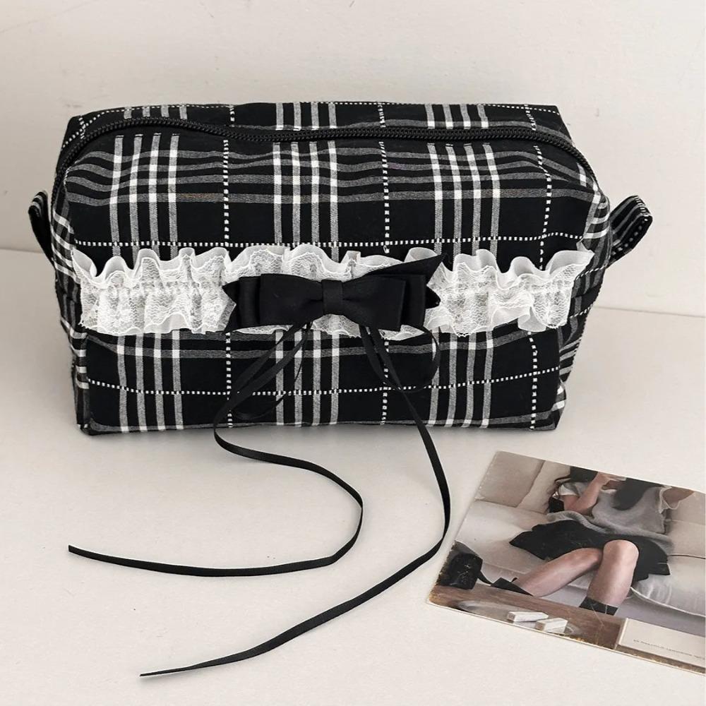 Süße Spitze Schleife Damen Canvas Kosmetiktaschen Tragbare Damen Clutch Geldbörse Lippenstift Make-up Etui Modische Damen Aufbewahrungstasche