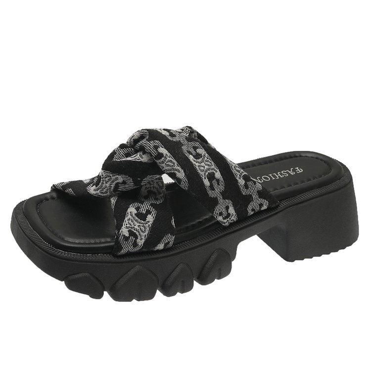 

2025 summer new beach fabric buckle soft-soled slippers women s college breathable flat-bottomed versatile women s sandals 35 чёрный