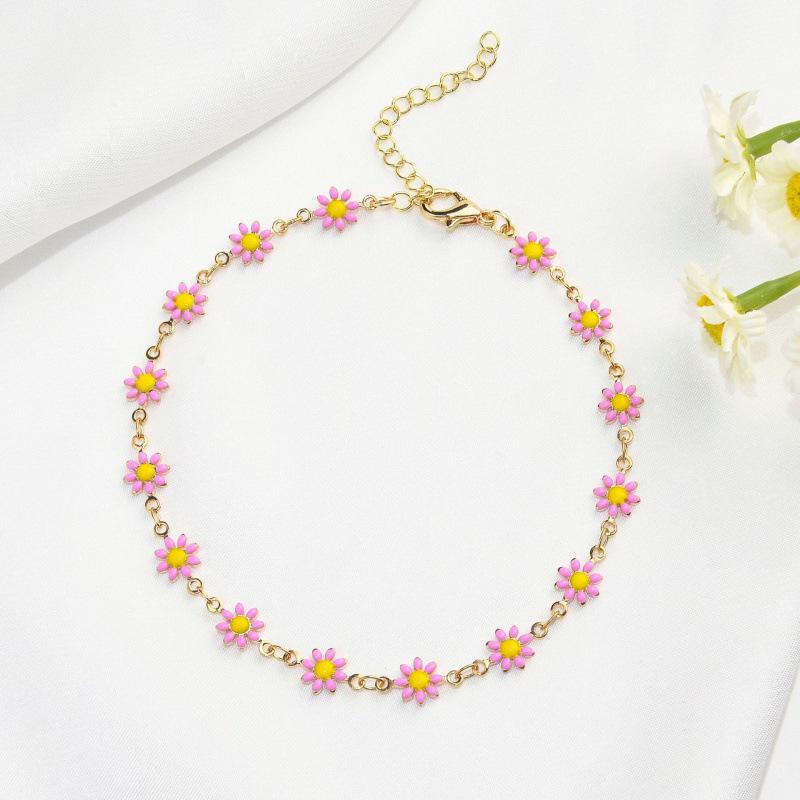 High-End Daisy Anklet with Drip Oil Finish – Simple, Fresh, and Fashionable Jewelry for Girls