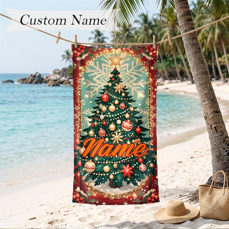 Warm Christmas Custom Name Printed Beach Towel Personalized Soft Towel For Swimming Beach Travel
