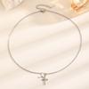 Luxury Stainless Steel Double-Layer Cross Pendant Necklace for Women Shiny Cubic Zirconia Geometric Clavicle Chain Daily Jewelry