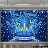 2D vlak 11e verjaardagsfeest achtergronddoek, glinsterende blauwe taart, rock thema