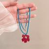 2pca Strawberry Pendant Braided Rope Necklace Layered Simulated Beads Chain Flower Necklace  Summer