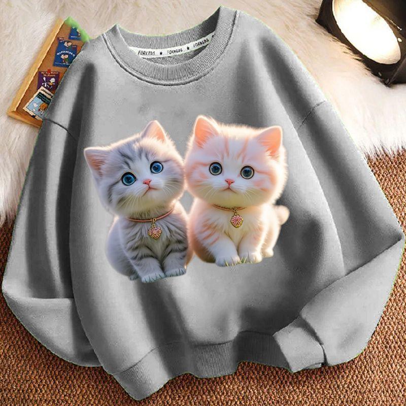 Cute Little Cat Hoodie for Children, Long-sleeved Loose Coat for Boys and Girls in Spring and Autumn