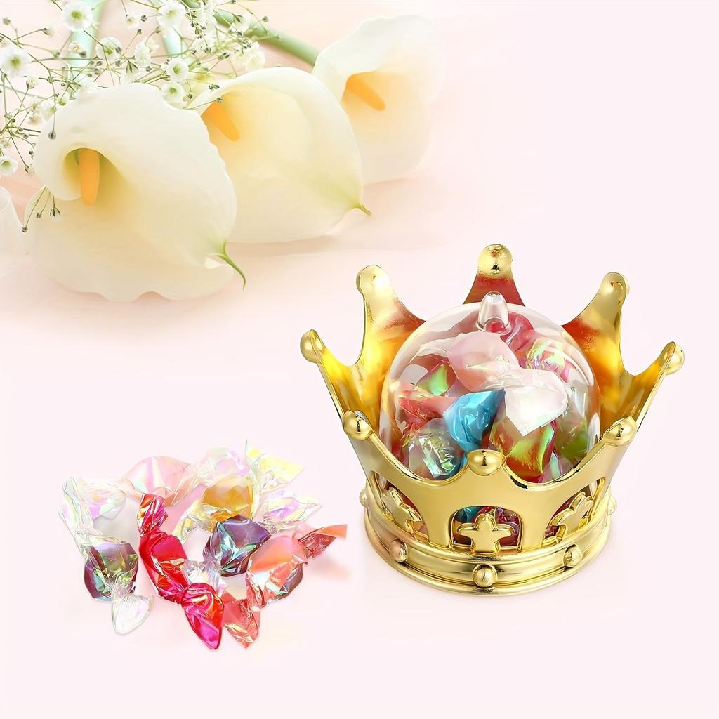 4 Pcs Gold Crown Toppers with Dome Party Bell Candy Storage Boxes Fillable for Cosmetics Pills Party Decorations