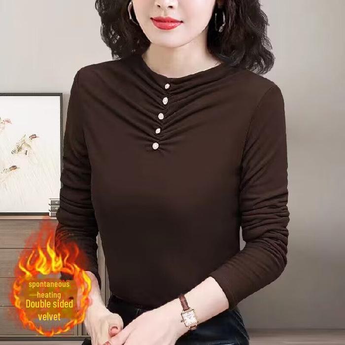 Women's Double-Sided Velvet Bottoming Shirt, Korean Style, Warm and Loose Fit for Middle-Aged, Plus Size, Autumn/Winter.