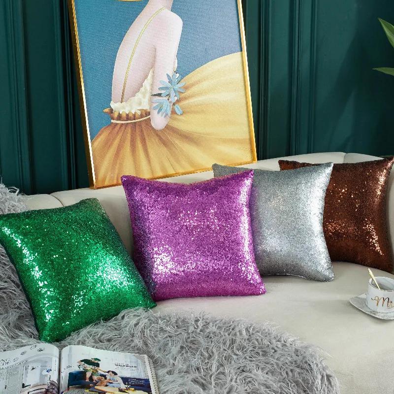 Sequined Solid Color Gradient Cushion Cover Fashion New Year Christmas Sofa Cushion Pillow Cover Office Lumbar Cushion Cover
