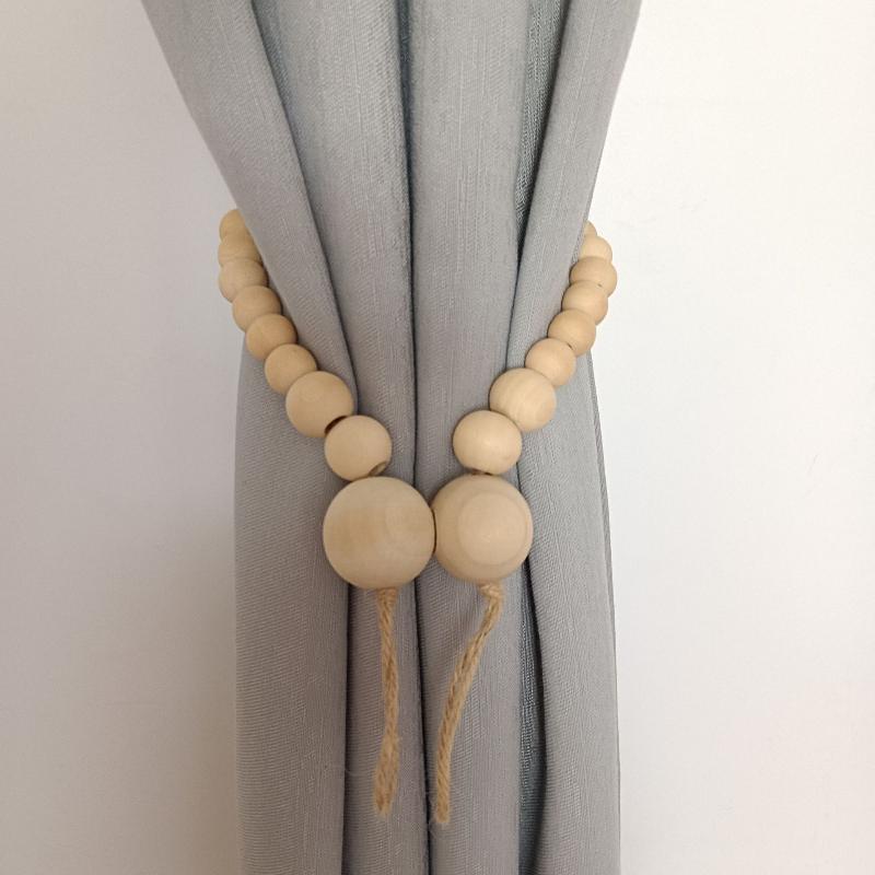 1Pcs Graduated Natural Wood Bead Curtain Tieback Boho Style Curtain Holdback for Farmhouse Living Room Decoration