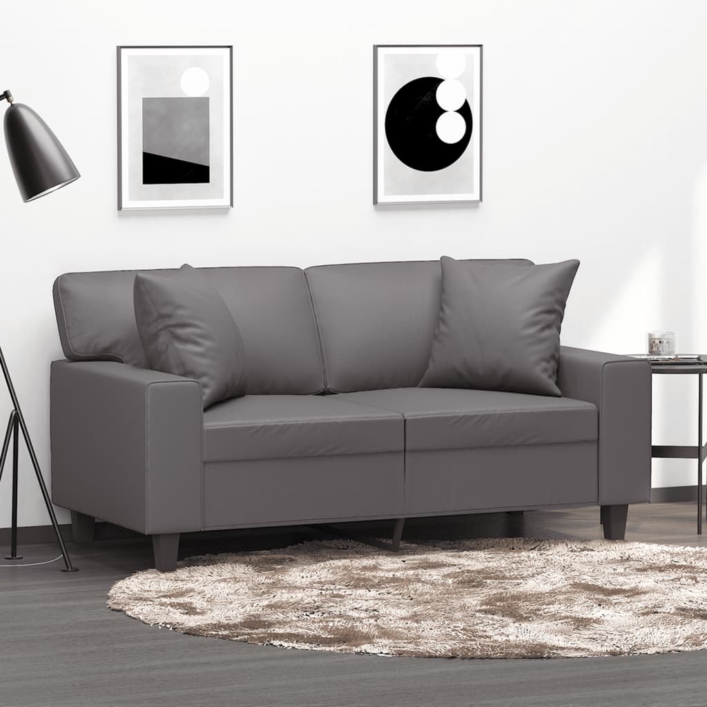 Vidaxl 2-Seater Sofa With Cushions, Gray, 120 Cm, Faux Leather
