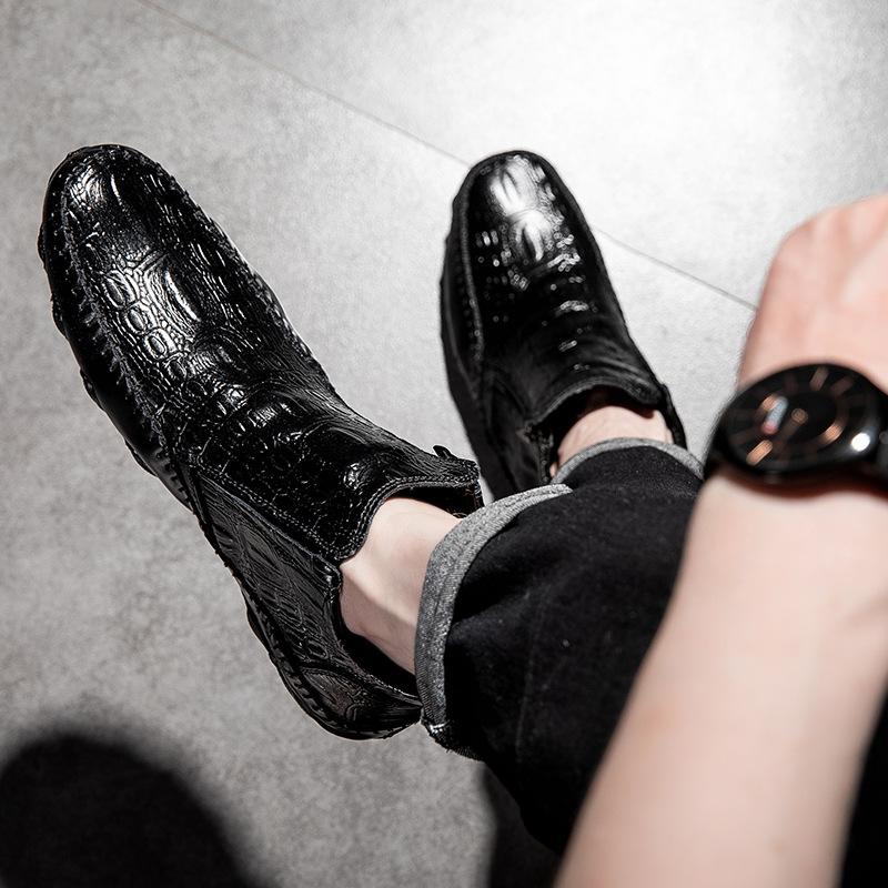 Large Size Medium Help Personalized Crocodile Pattern Beanie Shoes Men's Soft Leather Single Shoes Trendy Leather Shoes Velvet Casual Shoes