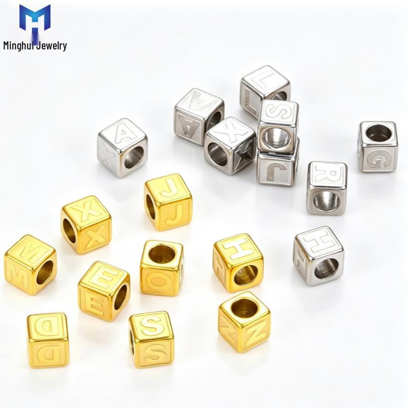 Etched Stainless Steel Square Letter Beads for DIY Necklaces & Bracelets