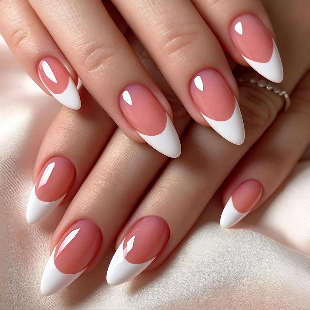 Almond-Shaped Wearable Nails in Solid White - French Inspired European & American Style