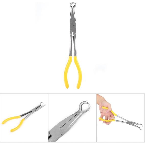 Curved Nose Pliers, Long Reach Ring Nose Pliers, Long Nose Plier, Long Reach Pliers 3 Pcs Hose Gripper Pliers, Extra Long 45/90 Degree Bent Nose Or