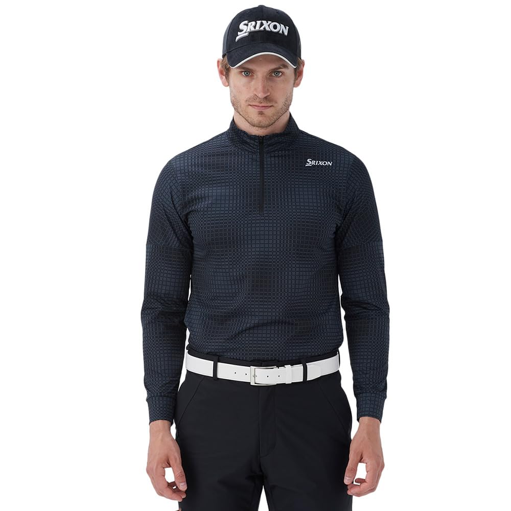 

Рубашка с длинным рукавом, разработанная Matsuyama Pro и Hoshino SX SHIRTS Полумолния Клетчатая солнцезащитная впитывающая пот рубашка для гольфа RG4FLS03M BK00 3L [SRIXON] [Совместно