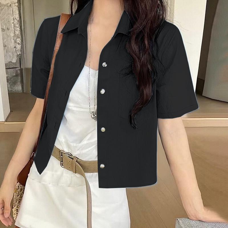 

ZANZEA Женская повседневная свободная блузка с отложным воротником и короткими рукавами 5XL чёрный