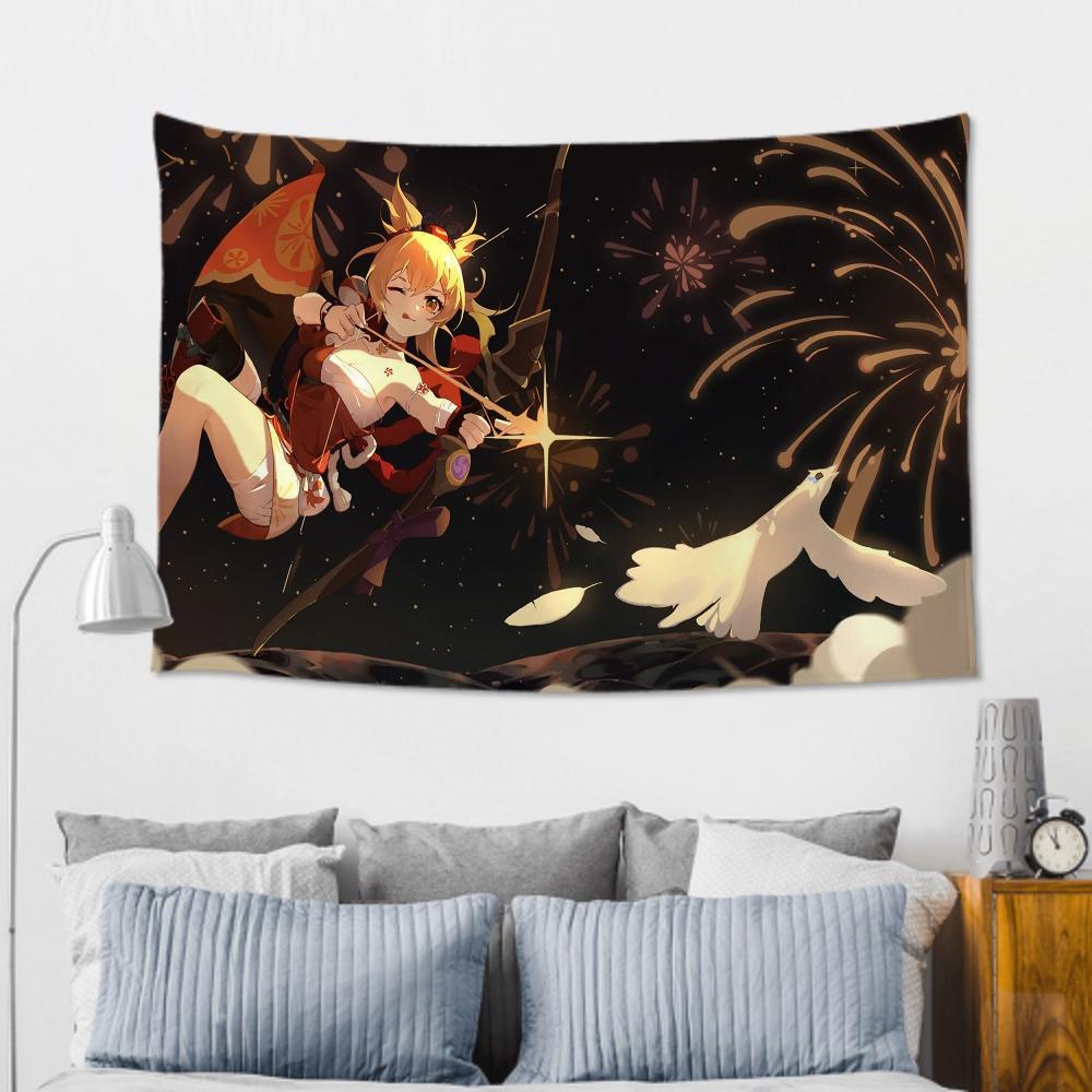 Yoimiya Animation G-Genshin I-Impact Tapestry Room Decor Wall Cloth Party Hanging Background Room Decor Baby Room