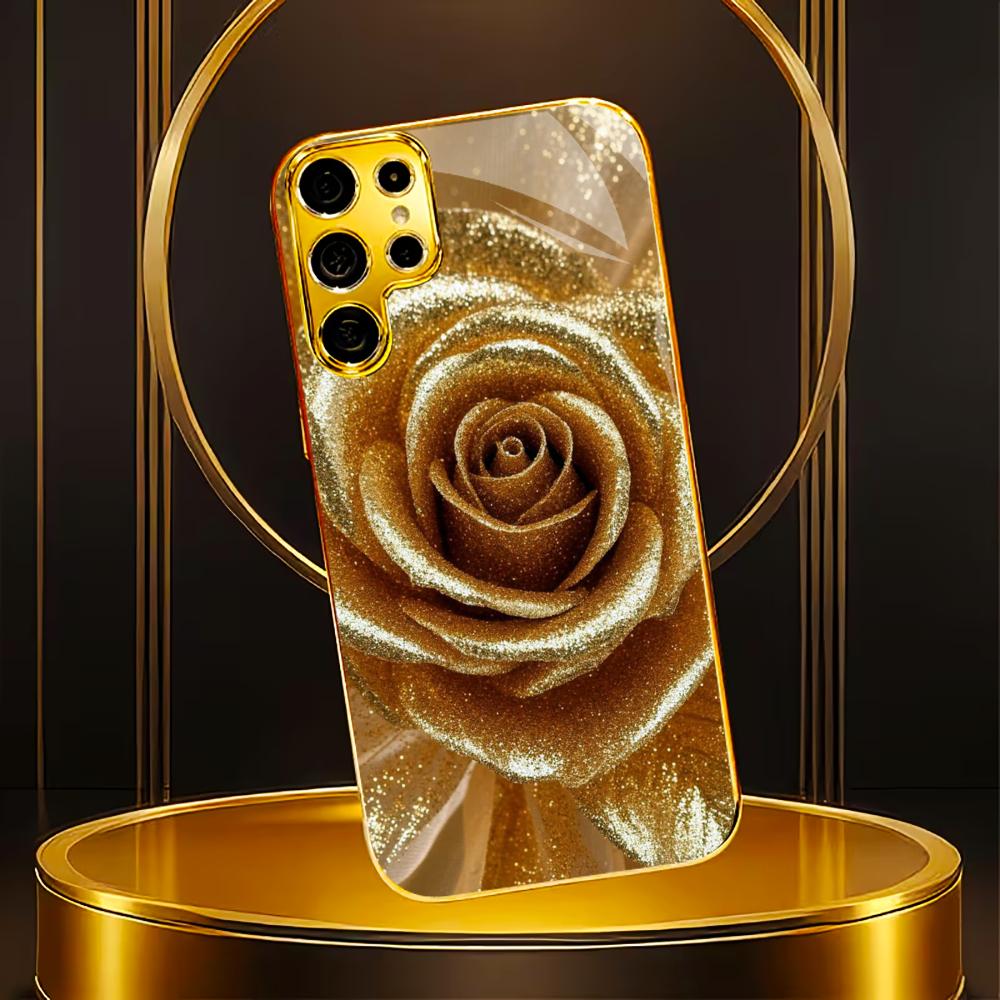Golden Flower Pattern Phone Case for Samsung Galaxy S26 S25 S24 S23 S22 S21 FE Ultra Plus Back Cover