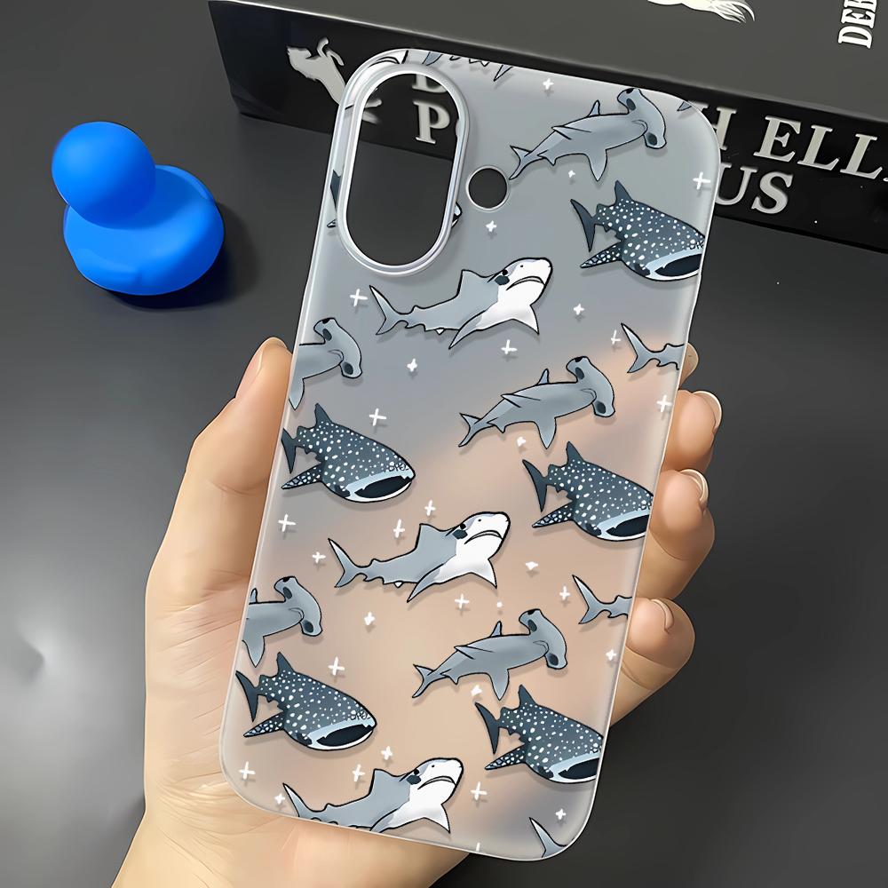 Full Screen Goldfish Shark Phone Case For IPhone 16 15 14 Pro 15 Plus 13 12 11 17 Pro Max Air 14 Plus Soft Silicone Cover Shell