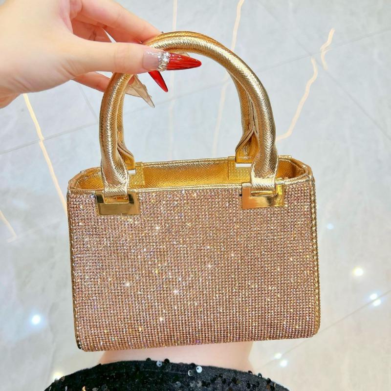

Fashion Handbag - Women s Full-diamond Evening Bag with Diamond Inlay, Single-shoulder Chain, Slanted Crossbody Bag шампанського