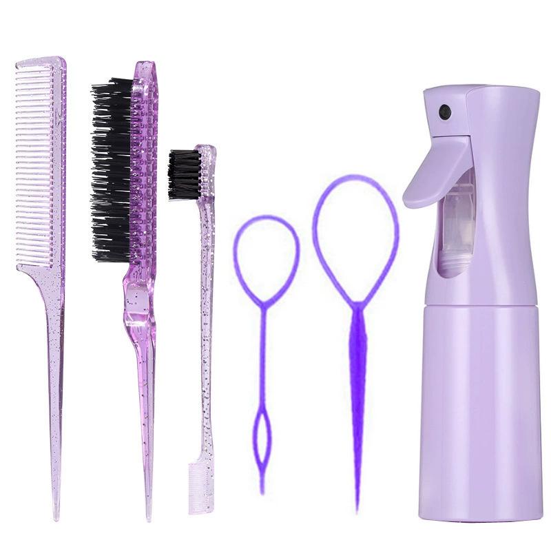 6pcs/Set Comb Brush Set Hairdressing Spray Bottle Hair Braiding Loop Pointed Rat Tail Comb Edge Fixed Mouse Control Brush