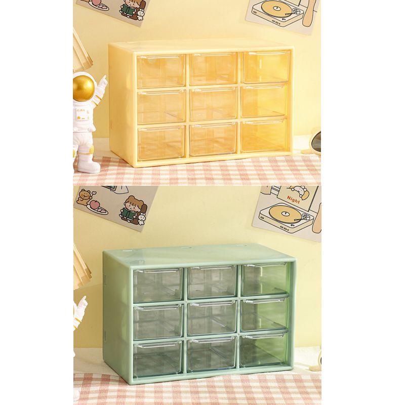 4pcs 9 Grid Storage Boxes Organizer Transparent Small Drawer Partitioned Student Desktop Wall-mounted Sundries Storage Box Cute
