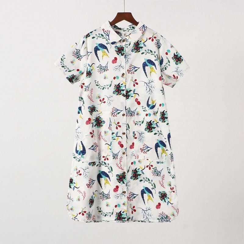 

Big Sale [Man] Fashion Zhongshu plus Size Women s Clothing New Summer Loose Cotton Short Sleeve Dress 6i021 Flower color M